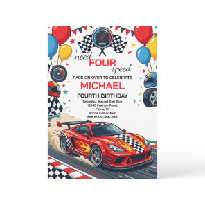 Need Four Speed Red Race Car 4th Birthday Party Invitation