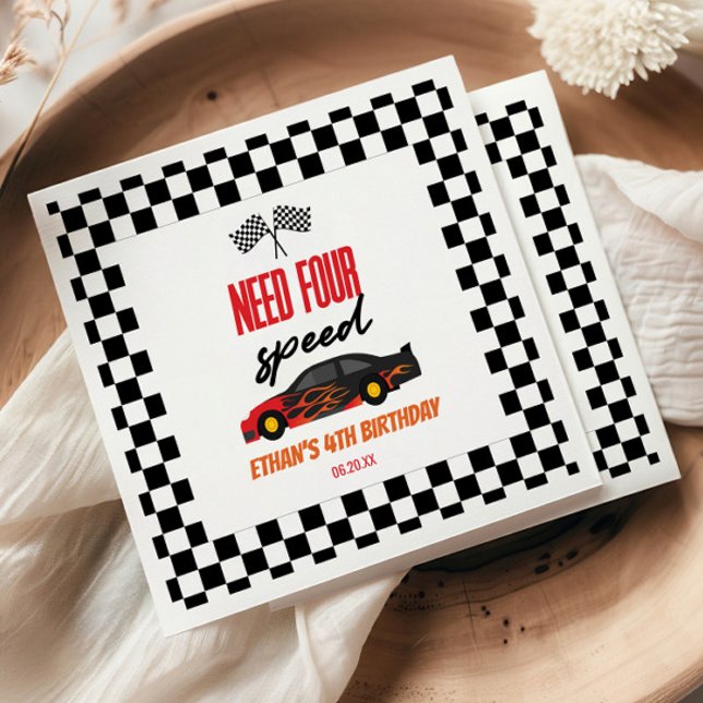 Need Four Speed Red Race Car 4th Birthday Party Napkins (Creator Uploaded)