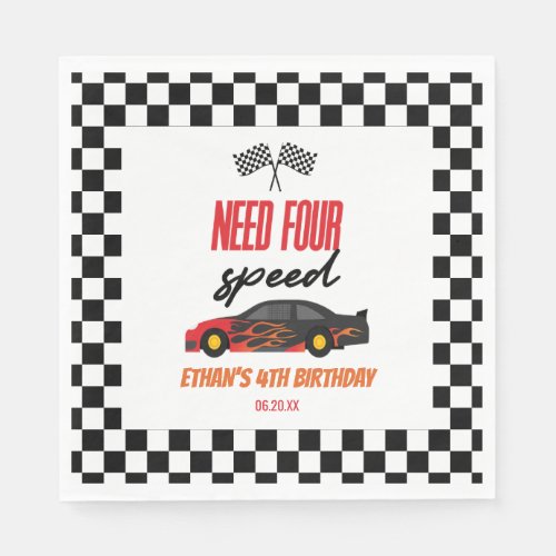 Need Four Speed Red Race Car 4th Birthday Party Napkins