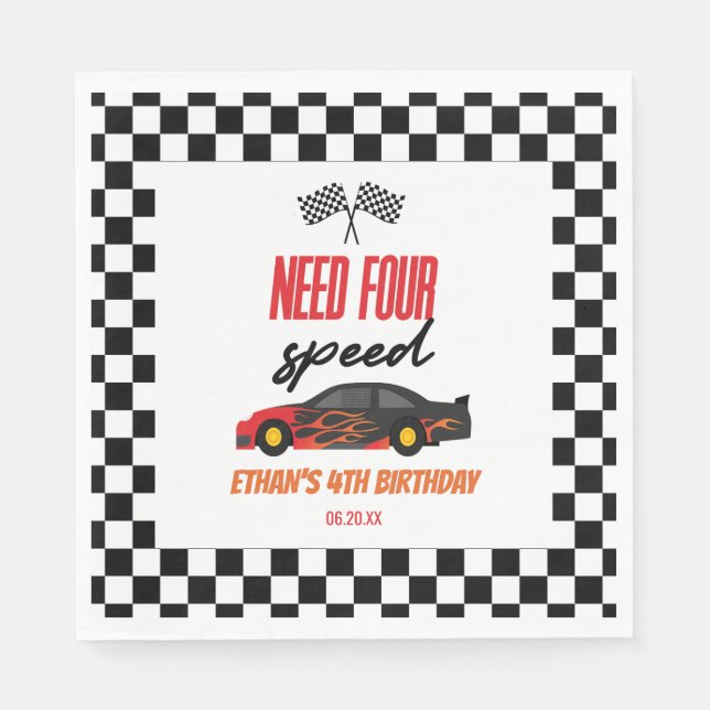 Need Four Speed Red Race Car 4th Birthday Party Napkins (Front)