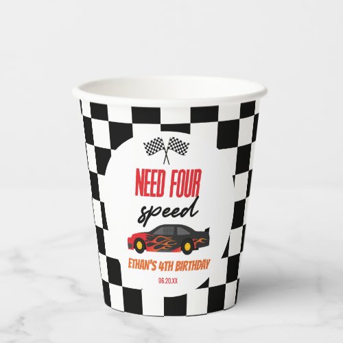 Need Four Speed Red Race Car 4th Birthday Party Paper Cups