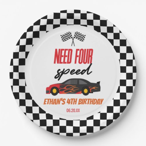 Need Four Speed Red Race Car 4th Birthday Party Paper Plates