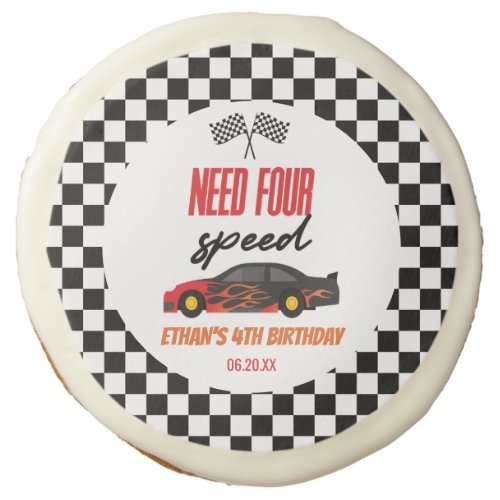 Need Four Speed Red Race Car 4th Birthday Party Sugar Cookie
