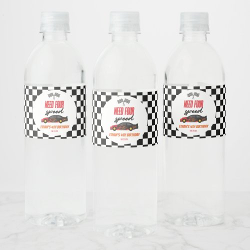 Need Four Speed Red Race Car 4th Birthday Party Water Bottle Label