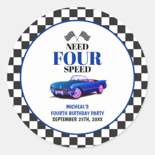 Need Four Speed Sports Car Blue Fourth Birthday Classic Round Sticker