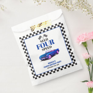 Need Four Speed Sports Car Blue Fourth Birthday Favor Bag