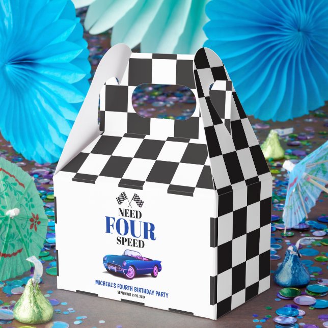 Need Four Speed Sports Car Blue Fourth Birthday Favor Boxes (Party)