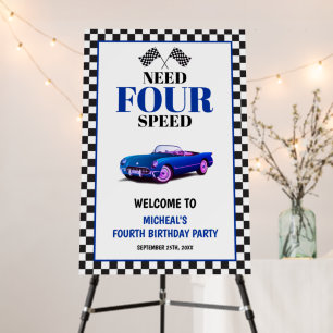 Need Four Speed Sports Car Blue Fourth Birthday Foam Board