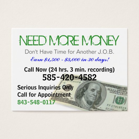 Need More Money Sizzle Card (Front)