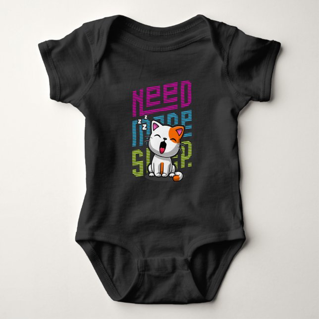 Need more Sleep | Funny Cat cute yawn expression Baby Bodysuit (Front)