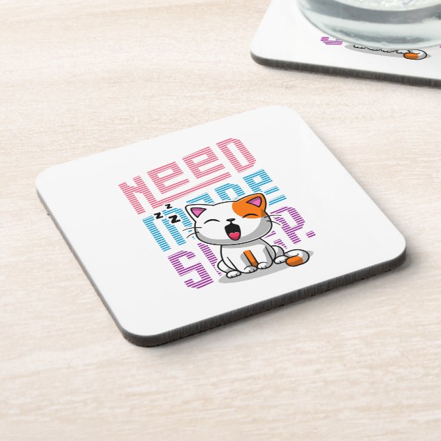 Need more Sleep | Funny Cat cute yawn expression Beverage Coaster (Left Side)