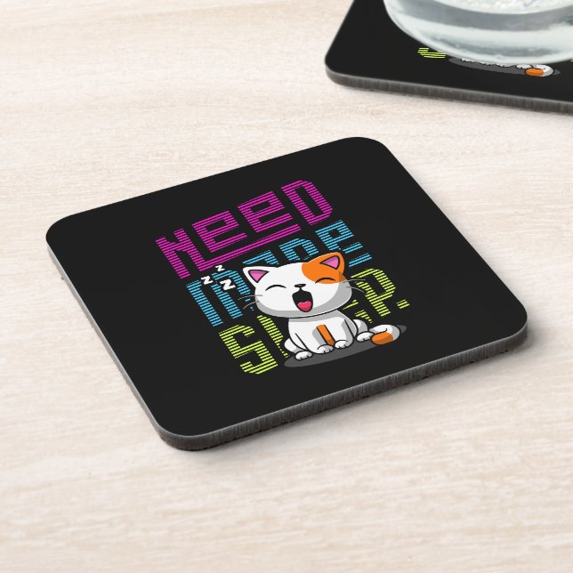Need more Sleep | Funny Cat cute yawn expression Beverage Coaster (Left Side)