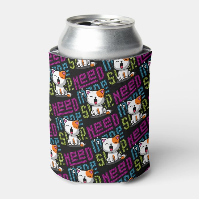 Need more Sleep | Funny Cat cute yawn expression Can Cooler (Can Front)