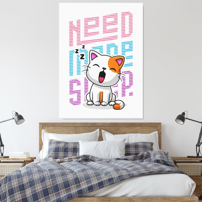 Need more Sleep | Funny Cat cute yawn expression Canvas Print (Insitu(Bedroom))