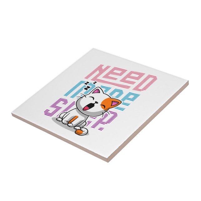 Need more Sleep | Funny Cat cute yawn expression Ceramic Tile (Side)