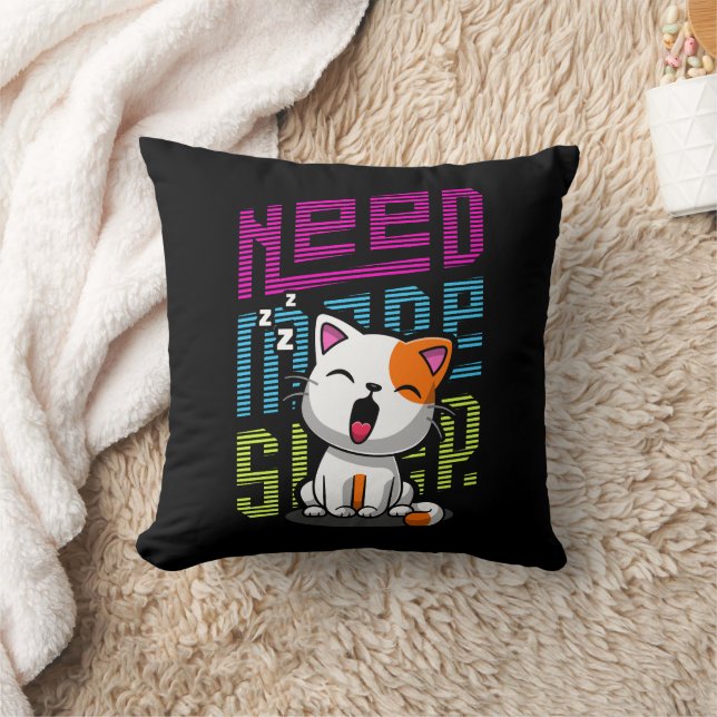 Need more Sleep | Funny Cat cute yawn expression Throw Pillow (Blanket)