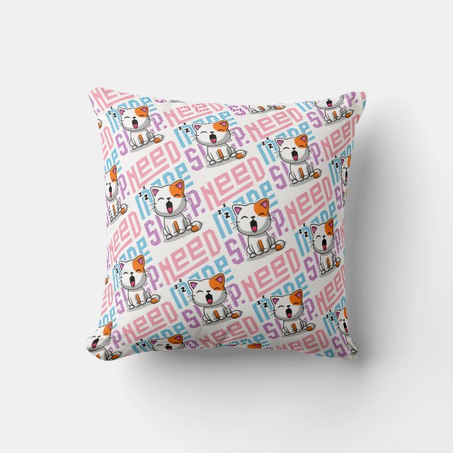 Need more Sleep | Funny Cat cute yawn expression Throw Pillow (Front)