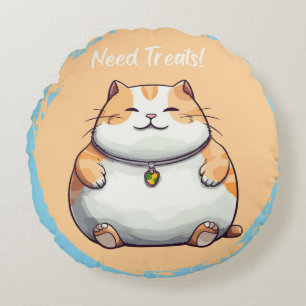 Need Treats Fat Cat Round Pillow