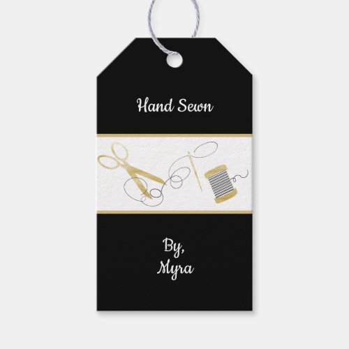Needle and Thread Black and Gold Gift Tag