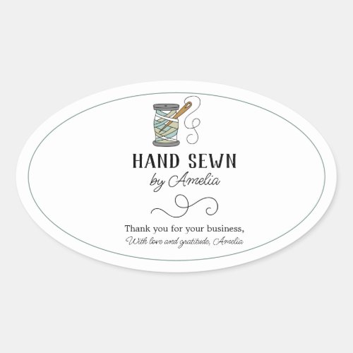 Needle and Thread Handlettered Sewing  Oval Sticker
