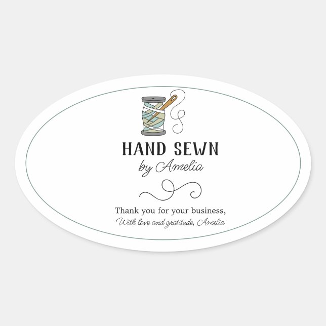 Needle and Thread Handlettered Sewing  Oval Sticker (Front)