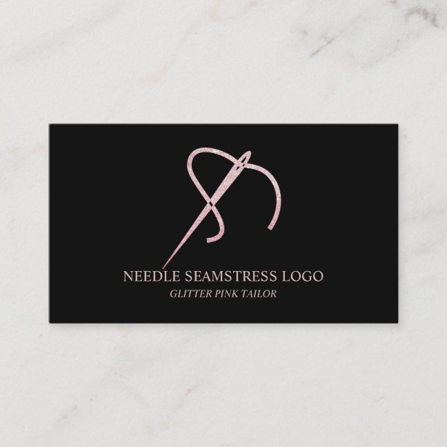 Needle and Thread Rose Gold Seamstress or Tailor Business Card