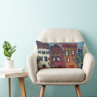 needle punc neighborhood design pillow/houses lumbar pillow