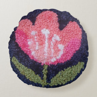 needle punch pink flower design pillow