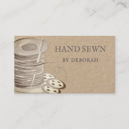 Needle  Thread Hand Sewn Vintage Typography Kraft Business Card