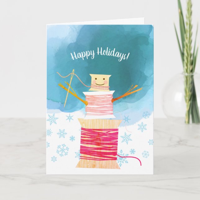 Needle thread snowman sewing crafts Christmas Holi Holiday Card (Front)