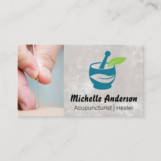 Needle to Skin Closeup | Holistic Healing Logo Business Card (Front)