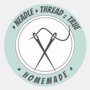 Needle+tread=true Homemade on pale mintgreen back Classic Round Sticker