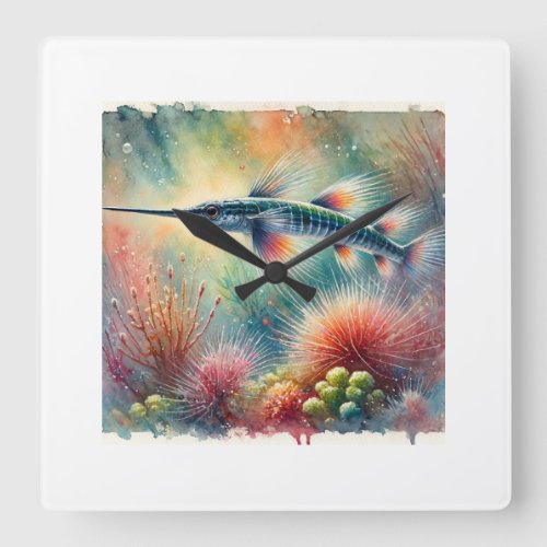 Needlefish 170624AREF102 _ Watercolor Square Wall Clock