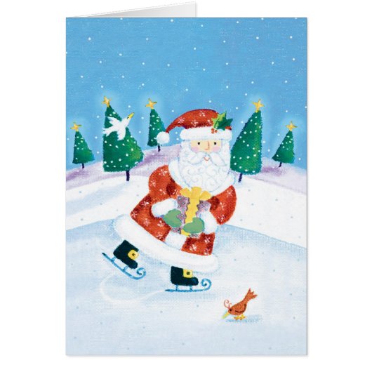Needlepoint ice Santa Christmas customizable card (Front)