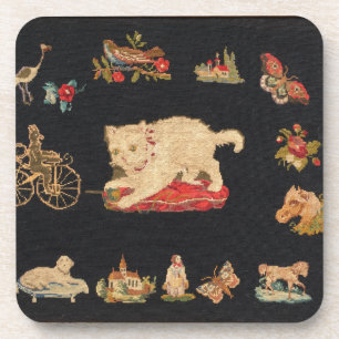 Needlepoint Kitty Cat Glossy Coaster