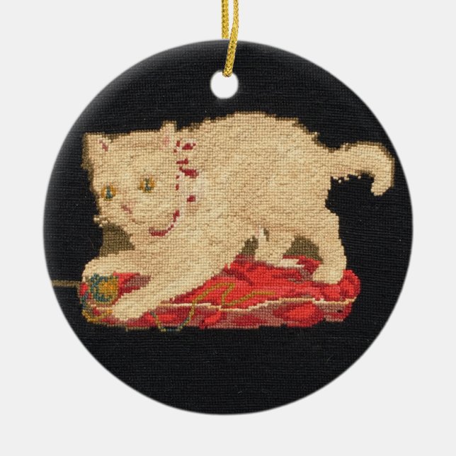 Needlepoint Kitty Cat Ornament (Front)