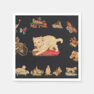 Needlepoint Kitty Cat Paper Napkin