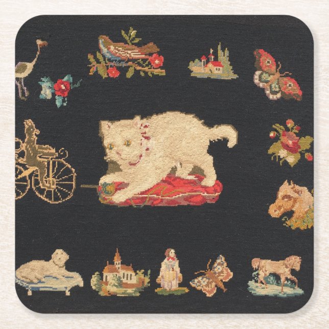 Needlepoint Kitty Cat Party Coaster (Front)