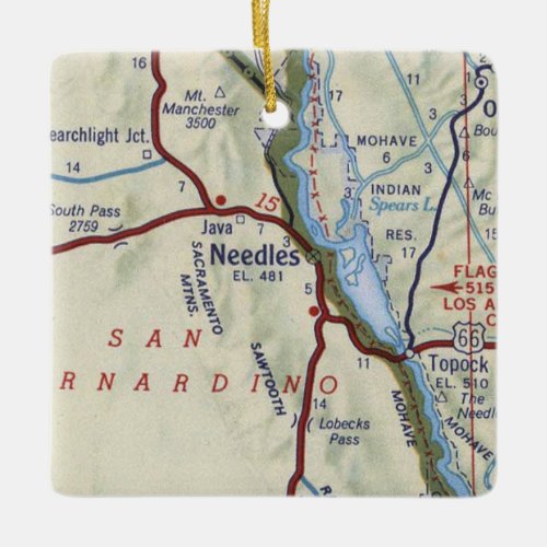 Needles CA Vintage Map Ceramic Ornament