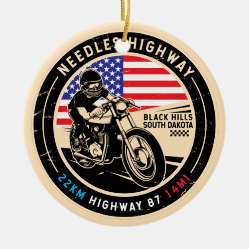 Needles Highway South Dakota Motorcycle Ceramic Ornament