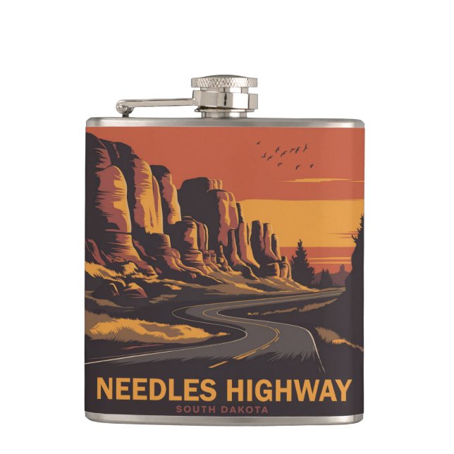 Needles Highway South Dakota Red Sky Flask (Front)