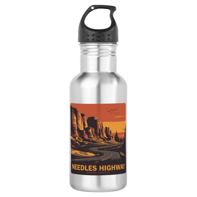 Needles Highway South Dakota Red Sky Stainless Steel Water Bottle (Front)