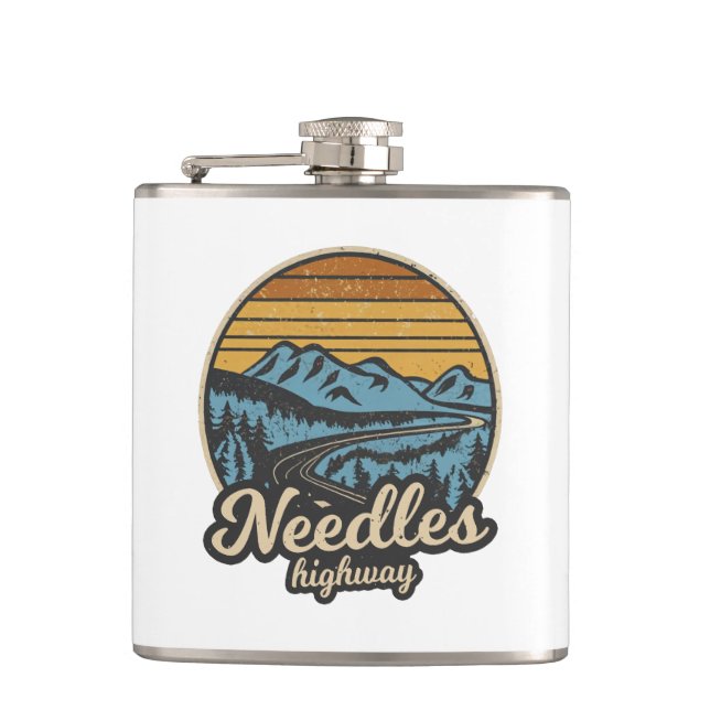 Needles Highway South Dakota Retro Flask (Front)