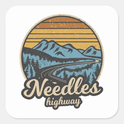 Needles Highway South Dakota Retro Square Sticker