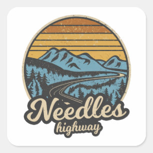 Needles Highway South Dakota Retro Square Sticker