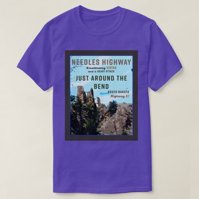 Needles Highway South Dakota Retro Travel T-Shirt (Design Front)
