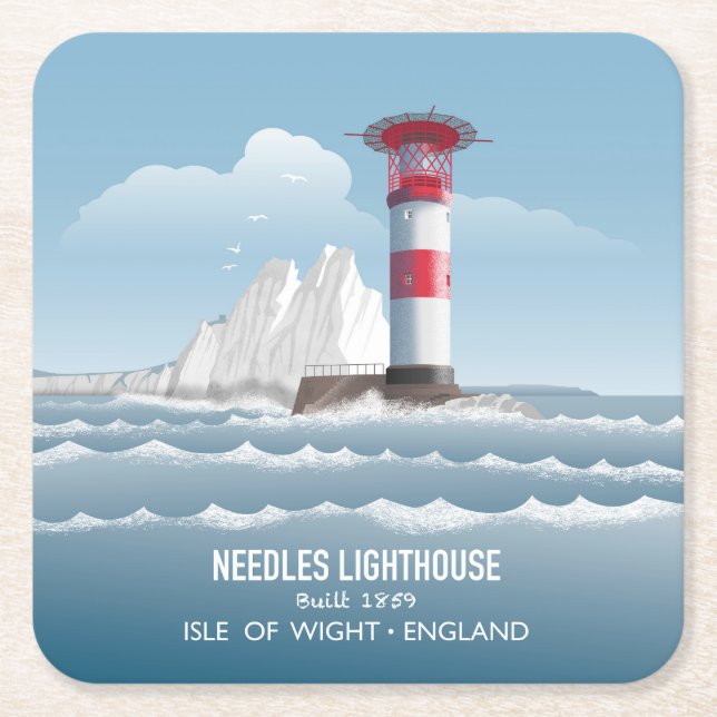 Needles Lighthouse Square Paper Coaster (Front)