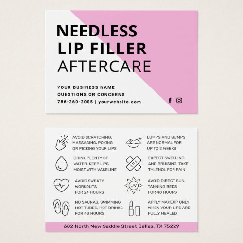 Needles Lips Filler Aftercare Instruction Card 