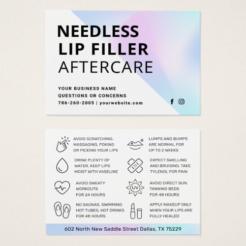 Needles Lips Filler Hyaluronic Aftercare Card 