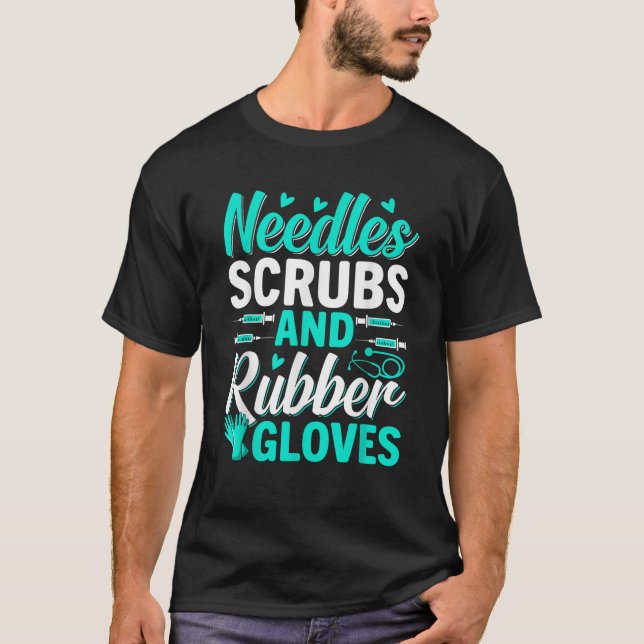 Needles Scrub Funny Phlebotomist Phlebotomy Techni T-Shirt (Front)